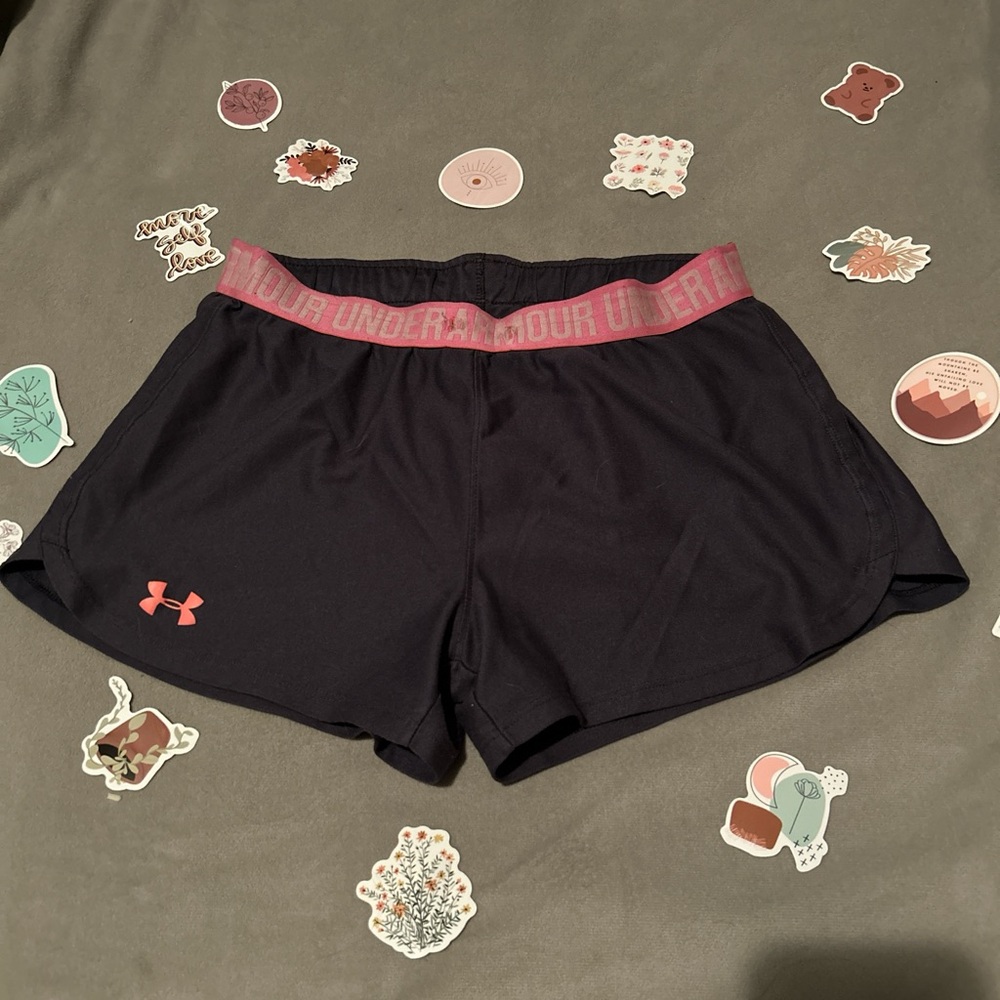 black under armor shorts with pink waistband